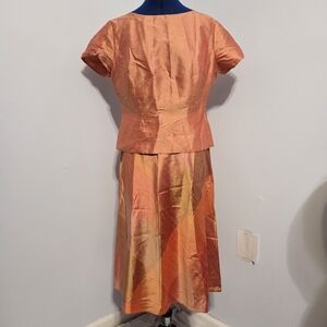 Vintage Coral Pink Silk Taffeta Skirt Set Size 12